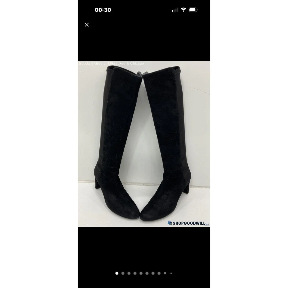 Stuart Weitzman Black Leather Elastic Fabric‎ Combo Knee High Boots   Size: 7.5